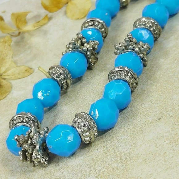 Blue & Silver Stones Beaded Bracelet Gemstones Beads Jewelry Jewel Trinket Gift - Picture 7 of 10